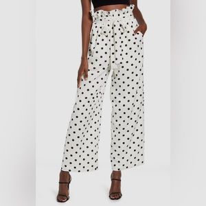 English Factory White Polka Dot Paperbag Waist Wide Leg Pants